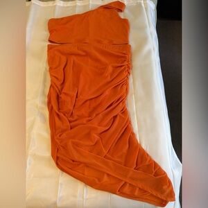 SHEIN BAE One-Shoulder Orange Crop Top and Skirt 2XL